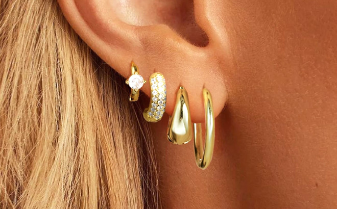 14K Gold Hoop Earrings Set