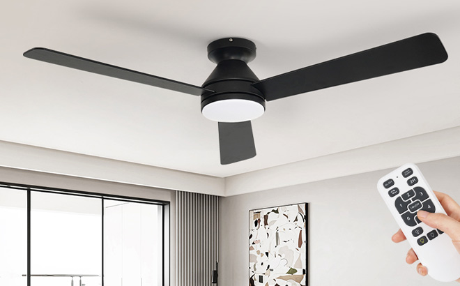 52 Inch Ceiling Fans with Lights 3 Piece in Black Color