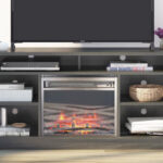 55 Inch TV Stand with Electric Fireplace and 6 Shelves