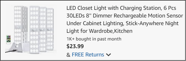 6 Piece LED Closet Light with Charging Station Checkout