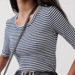 A Person Wearing Banana Republic Factory Ribbed Elbow Sleeve T Shirt