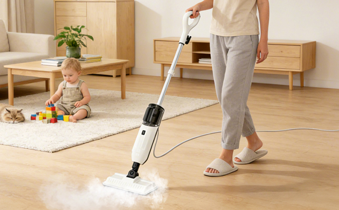 A Person using Wotaste Steam Mop Cleaner