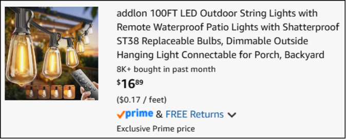 Addlon 100ft LED Outdoor String Lights Checkout