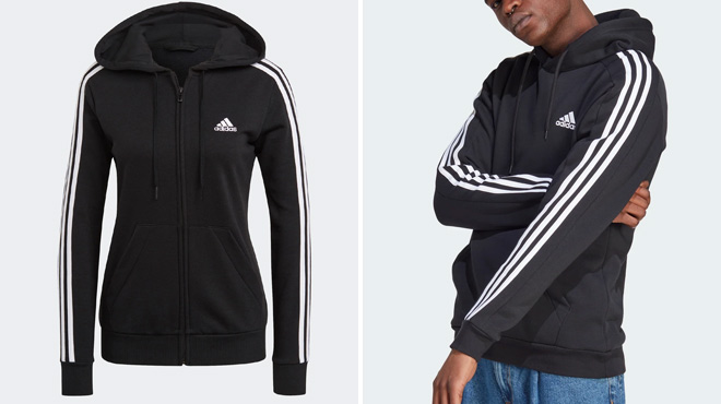 Adidas Womens French Terry 3 Stripes Full Zip Hoodie