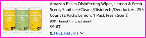 Amazon Basics 255 Count Wipes Checkout Screen