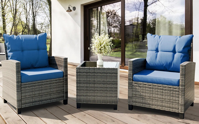 Arlayne 2 Person Outdoor Rattan Patio Set with Cushions