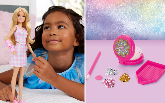 Barbie Fashionistas Doll and Geoffreys Toy Box Compact Brush Bling Diamond Painting Kit Barbie Fashionistas Doll and Geoffreys Toy Box Compact Brush Bling Diamond Painting Kit