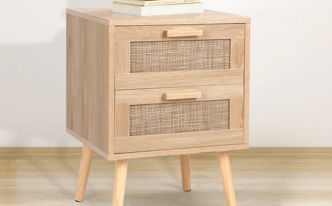 Bay Isle Home Spurlin Rattan Nightstand With 2 Storage Drawers