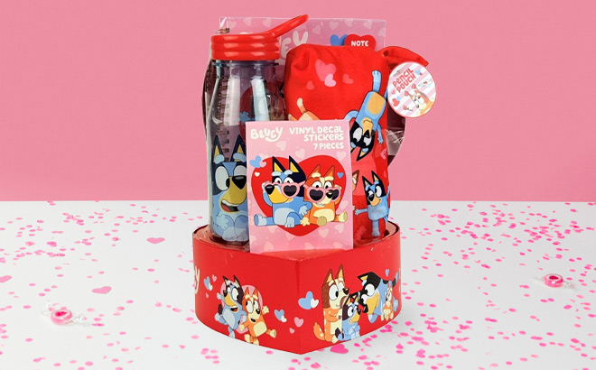Bluey Heart Box Valentines Gift Set on the Table