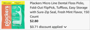 Checkout page of Plackers Micro Line Dental Floss Picks 150 Count