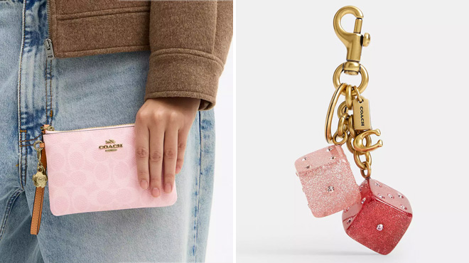 Coach Outlet Corner Zip Wristlet In Signature Canvas With Charms Coach Outlet Corner Zip Wristlet In Signature Canvas With Charms