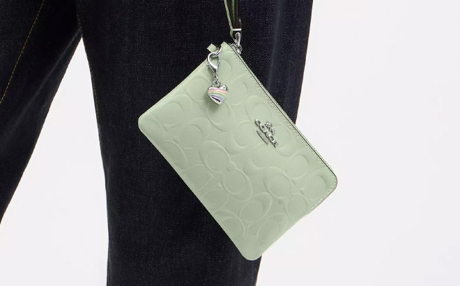 Coach Outlet Corner Zip Wristlet In Signature Leather With Heart Charm 1