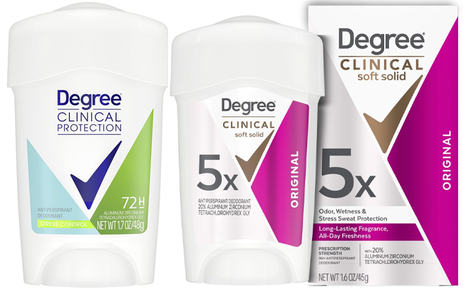 Degree Clinical Protection Antiperspirant Stress Control and Original Deodorant Degree Clinical Protection Antiperspirant Stress Control and Original Deodorant