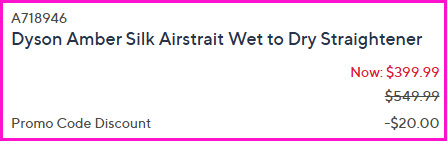 Dyson Straightener Checkout Screen