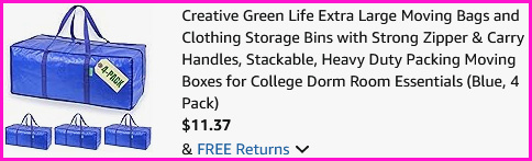 Extra Large Moving Bags Checkout Screen