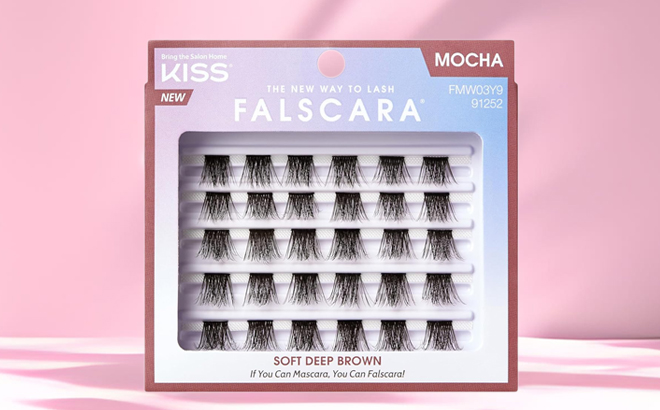 Falscara Lash Extension Kit on a Pink Background