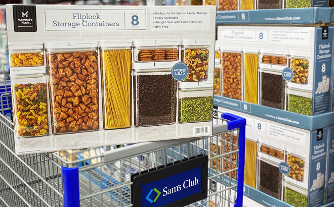 Fliplock Storage Containers 8 Piece Set Placed on Sams Club Carts