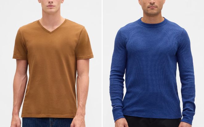 GAP Factory Everyday Soft V Neck T Shirt and Waffle Knit Crewneck T Shirt