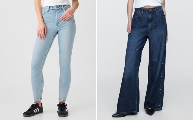 GAP Factory High Rise Universal Skinny Jeans and High Rise SuperSoft Studded Wide Leg Jeans GAP Factory High Rise Universal Skinny Jeans and High Rise SuperSoft Studded Wide Leg Jeans