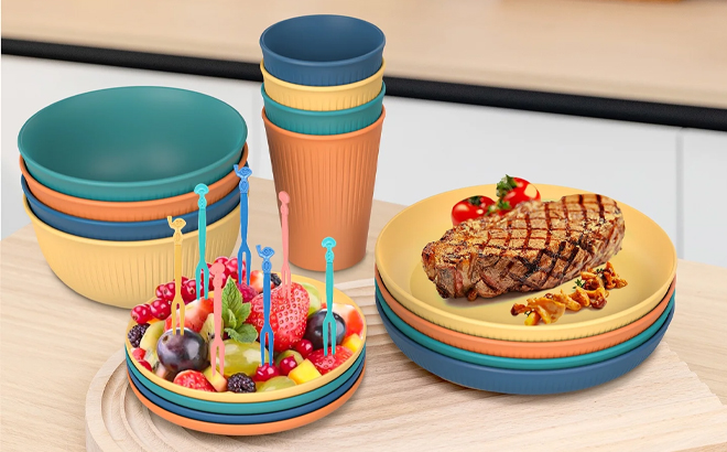 GPED 48 Pcs Wheat Straw Dinnerware Sets For 4