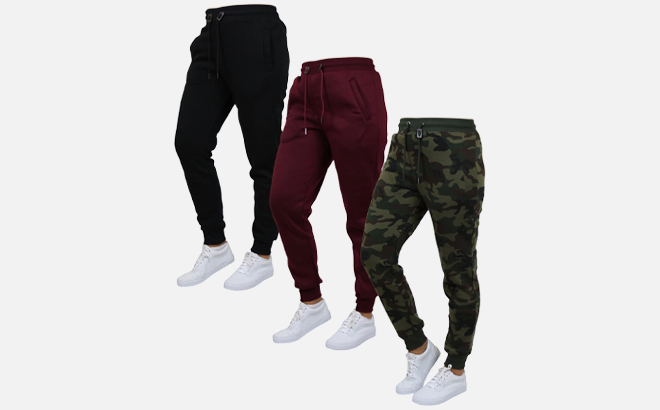 Galaxy by Harvic Womens Jogger Sweatpants 3 Pack in Classic Black Burgundy Woodland