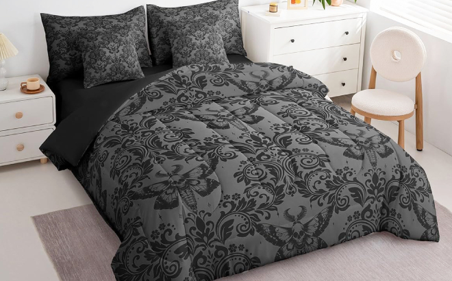 Gothic Moth Skull 7 Piece Comforter Set