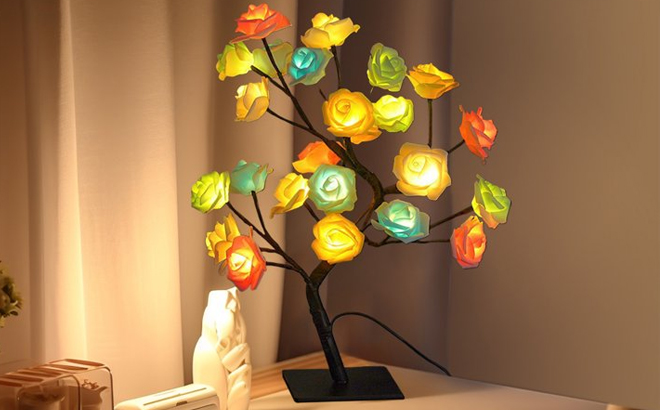 HUAHAOAO LED Rose Flower Table Lamp