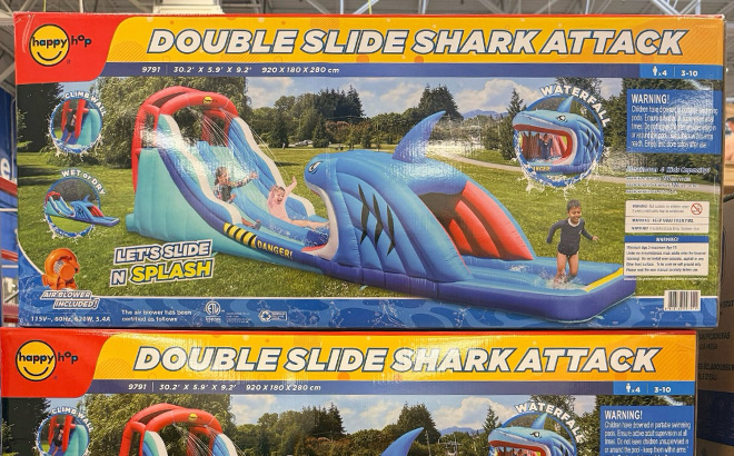 Happy Hop Shark Attack Double Slide Inflatable Water Slide
