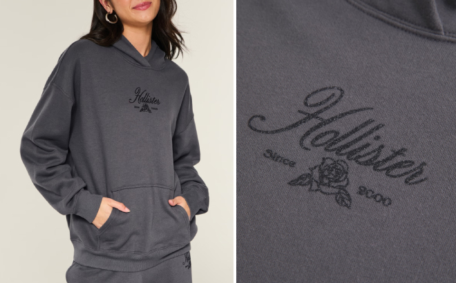 Hollister Feel Good Oversized Sparkle Logo Graphic Hoodie Hollister Feel Good Oversized Sparkle Logo Graphic Hoodie