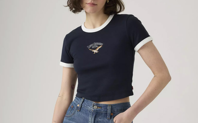 Levis Womens Graphic Ringer Mini T Shirt