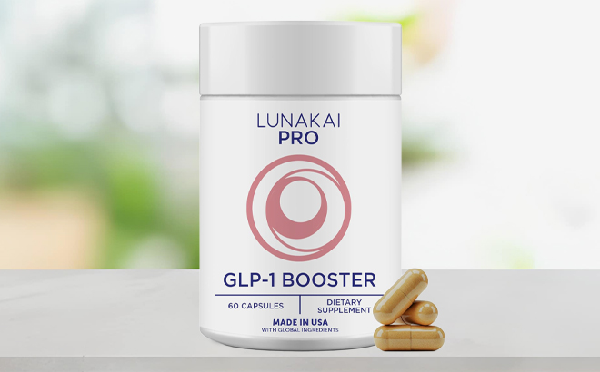 Lunakai Pro GLP 1 Booster 60 Count Supplement on a Table