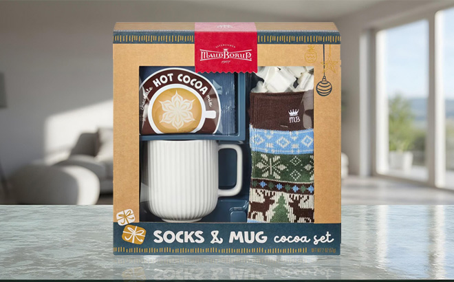 Maud Borup Cozy Holiday Socks Mug Hot Cocoa Set on the Table