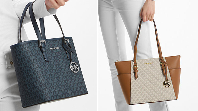 Michael Kors Jet Set Travel Extra Small Logo Top Zip Tote Bag and Charlotte Large Logo and Leather Top Zip Tote Bag