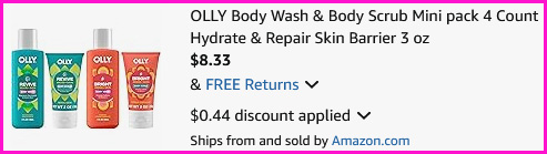 OLLY Body Wash and Body Scrub Checkout Screen OLLY Body Wash and Body Scrub Checkout Screen