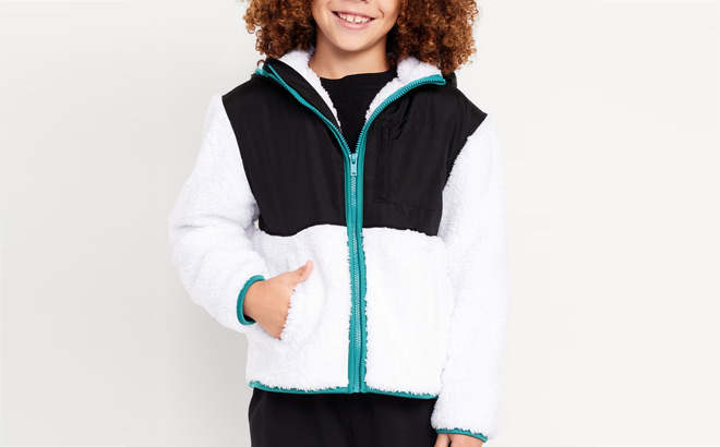 Old Navy Boys Loose Sherpa Pocket Hooded Jacket