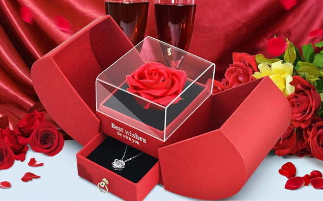 Preserved Red Real Rose Necklace