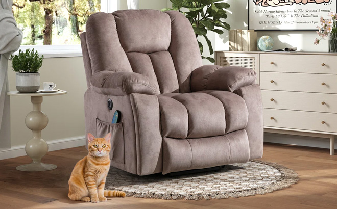 Red Barrel Studio Oversized Power Lift Chair in Camel Performance Microfiber