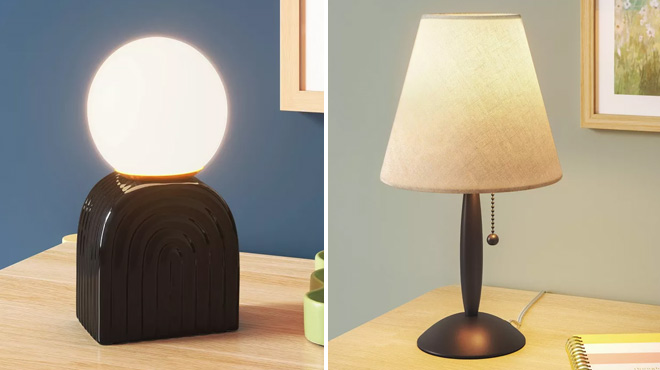 Room Essentials Mini Glass Orb Shade with Ceramic Base Novelty Table Lamp and Mini Stick Lamp