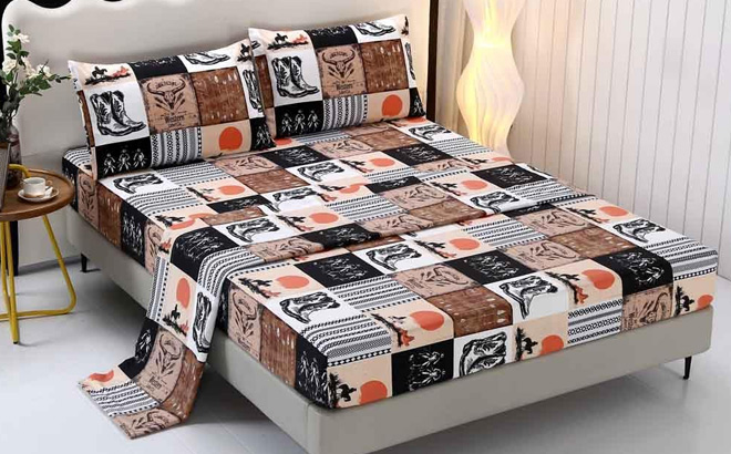 SDY Western Bed Sheets Twin Size on the Bed