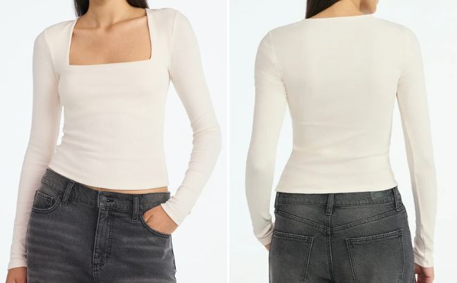 Scoop Womens Ribbed Square Neck Top Scoop Womens Ribbed Square Neck Top