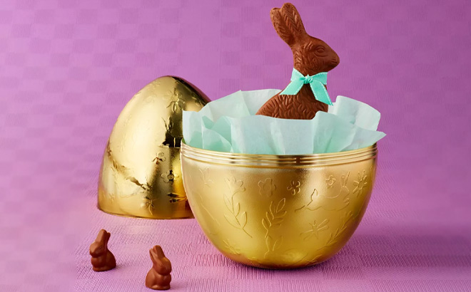 Spritz Gold Plastic Easter Egg with Chocolate Easter Bunny