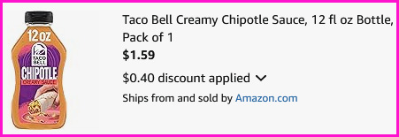 Taco Bell Creamy Chipotle Sauce Checkout Screen