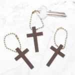 Three Classic Wood Cross Keychains with Metal Chain