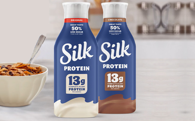 Two Bottles of Silk High Protein Gluten Free Soy Milk