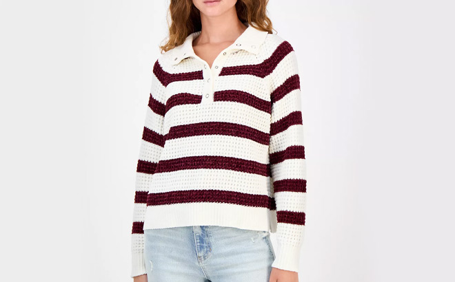 Ultra Flirt Juniors Snap Front Chenille Long Sleeve Sweater