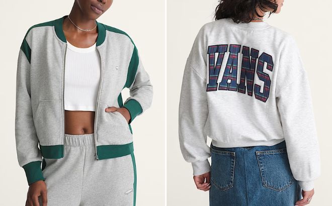 VANS Rookie Track Zip Sweatshirt and Tartan Up Retro Crew Sweatshirt