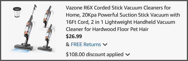 Vazone R6X Corded Stick Vacuum Cleaner Summary Vazone R6X Corded Stick Vacuum Cleaner Summary