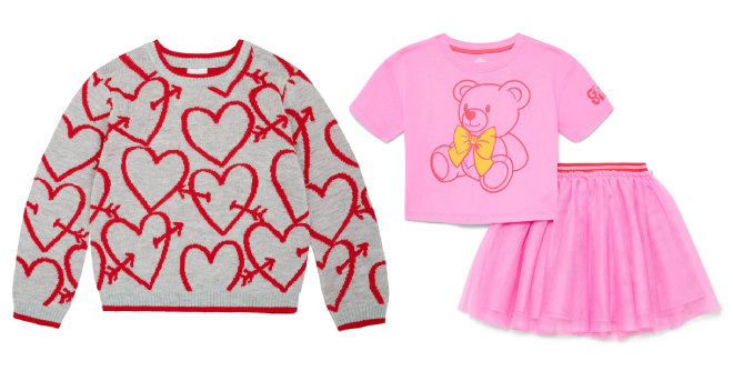Way To Celebrate Toddler Valentines Day Heart Sweater and Crewneck Top and Skirt Set