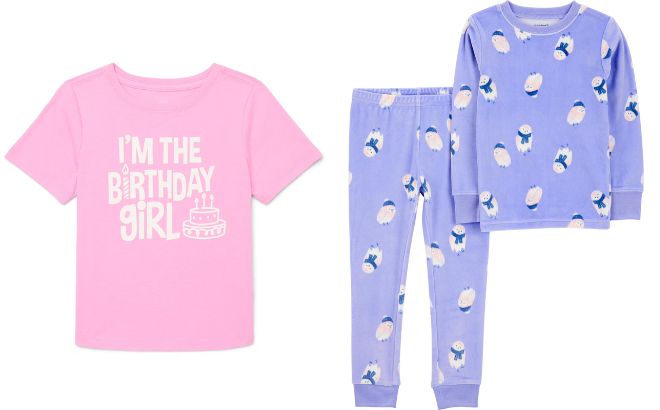 Wonder Nation Birthday Toddler Girl Graphic Tee and Carters Child of Mine Toddler Cozy Pajama Set Wonder Nation Birthday Toddler Girl Graphic Tee and Carters Child of Mine Toddler Cozy Pajama Set