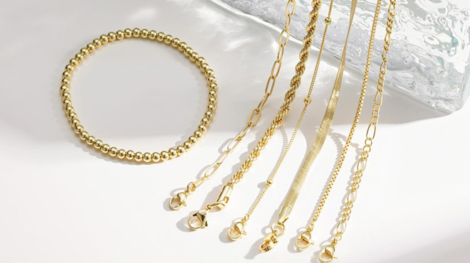14K Real Gold Plated Beaded Bracelet Set